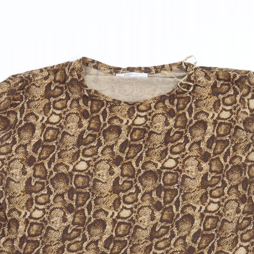 Womens UK Size S Zara Brown Basic T-Shirt