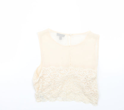 Womens UK Size 6 Topshop Beige Basic T-Shirt