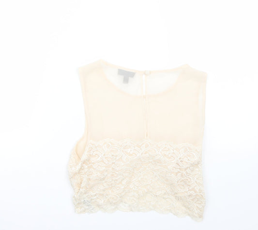 Womens UK Size 6 Topshop Beige Basic T-Shirt