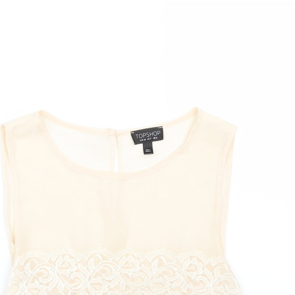 Womens UK Size 6 Topshop Beige Basic T-Shirt