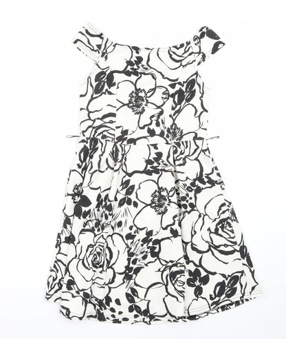 Bloose Womens White Floral  A-Line  Size S