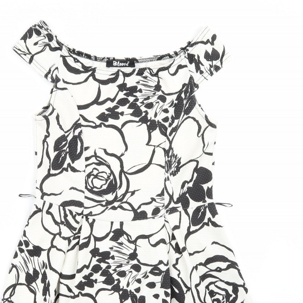 Bloose Womens White Floral  A-Line  Size S