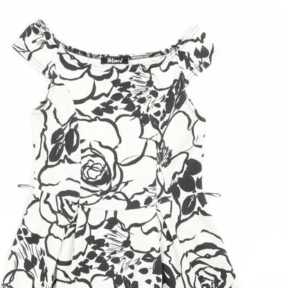 Bloose Womens White Floral  A-Line  Size S