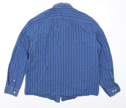 George Mens Blue Check   Button-Up Size L