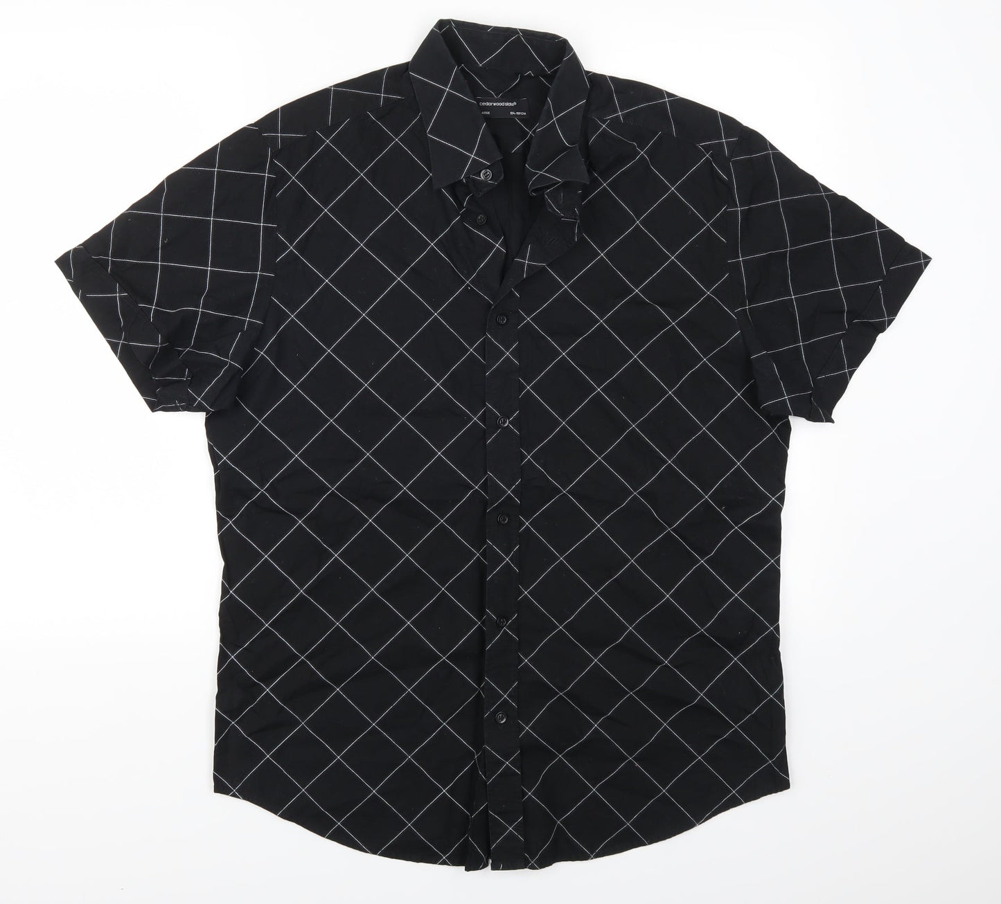 Mens UK Size L Cedarwood State Black  Button-Up Short Sleeve Casual Shirt