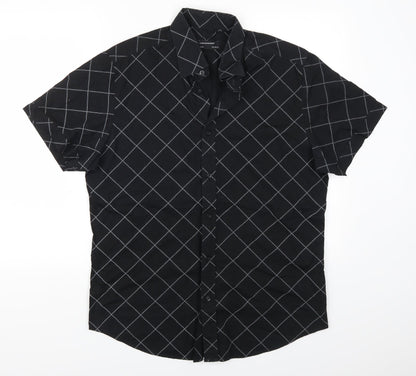 Mens UK Size L Cedarwood State Black  Button-Up Short Sleeve Casual Shirt