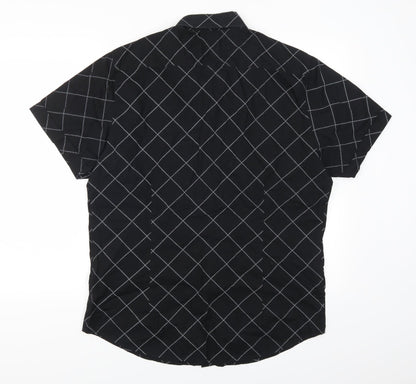 Mens UK Size L Cedarwood State Black  Button-Up Short Sleeve Casual Shirt