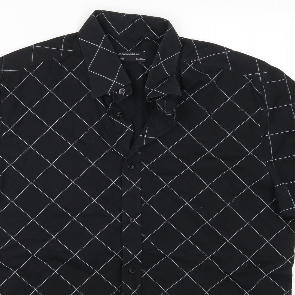 Mens UK Size L Cedarwood State Black  Button-Up Short Sleeve Casual Shirt
