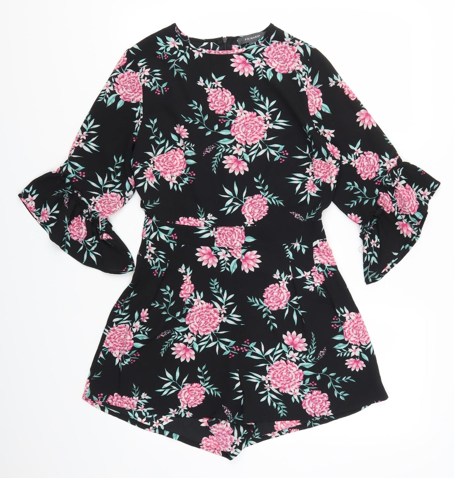 Primark Womens Black Flecked  Playsuit One-Piece Size 8 L3 in - Pink Flowers