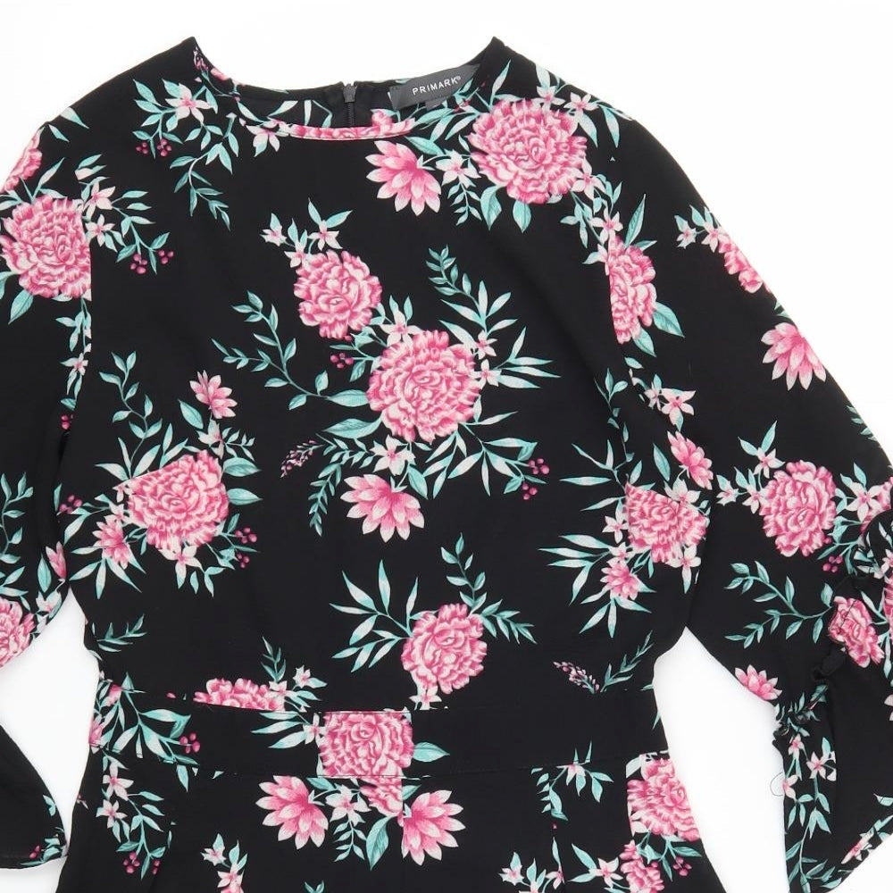 Primark Womens Black Flecked  Playsuit One-Piece Size 8 L3 in - Pink Flowers