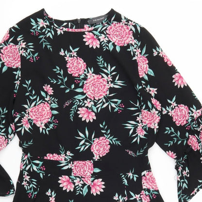 Primark Womens Black Flecked  Playsuit One-Piece Size 8 L3 in - Pink Flowers