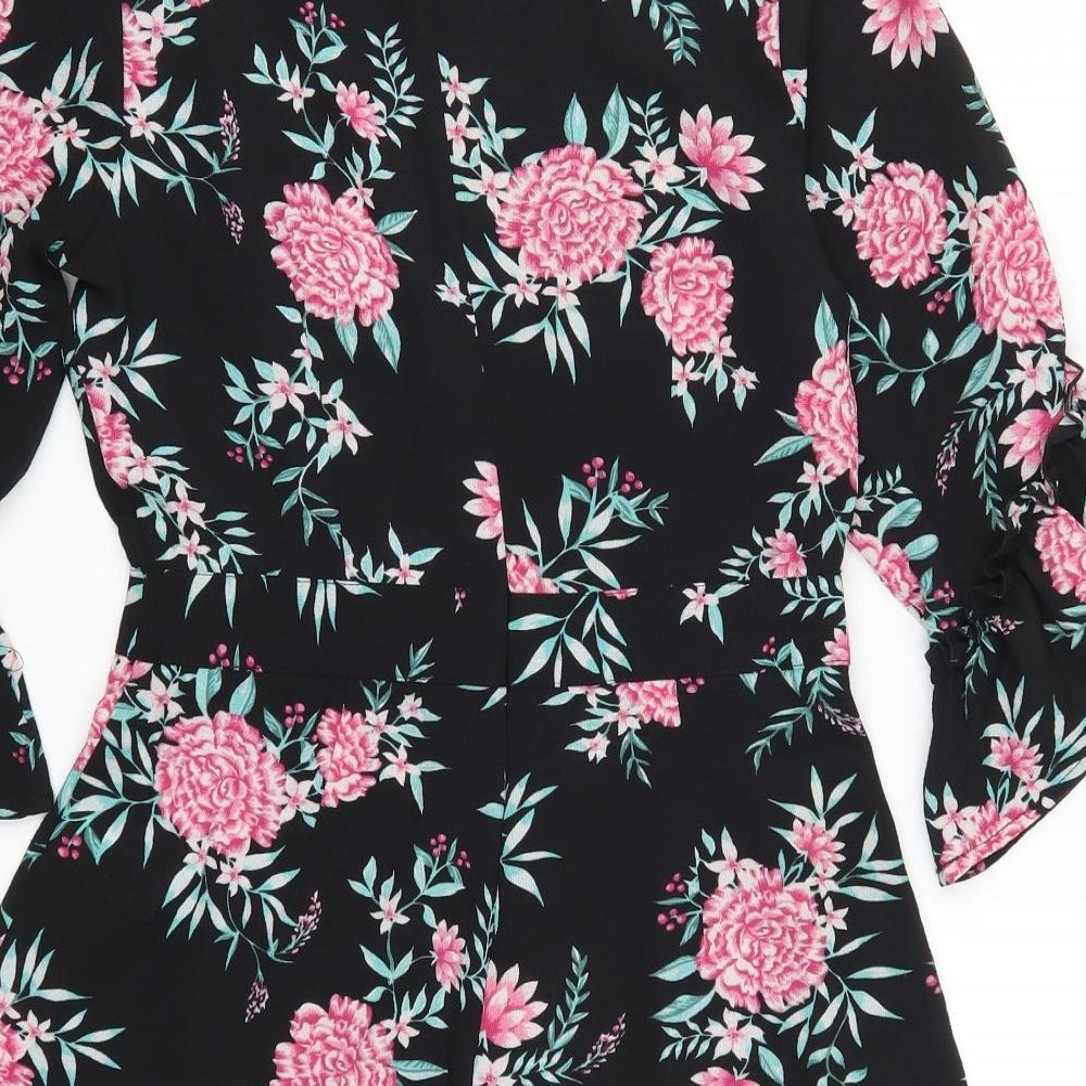 Primark Womens Black Flecked  Playsuit One-Piece Size 8 L3 in - Pink Flowers