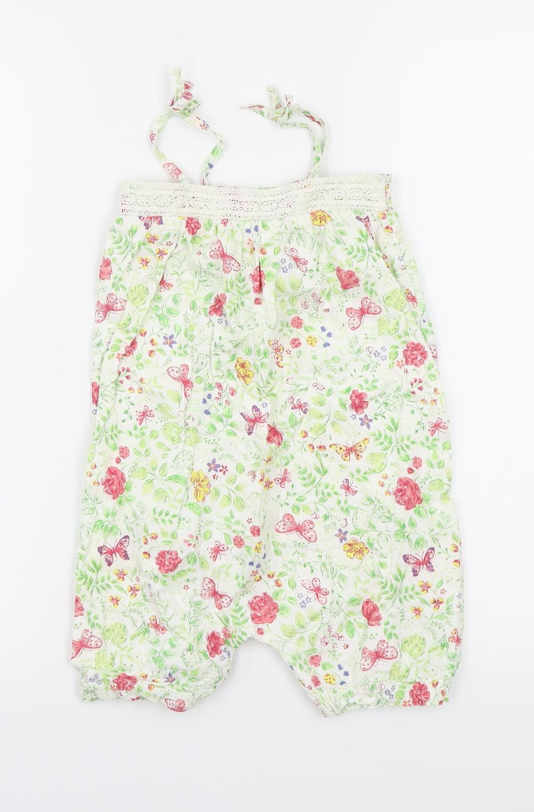 Mothercare Girls Green Floral  Romper One-Piece Size 4-5 Years