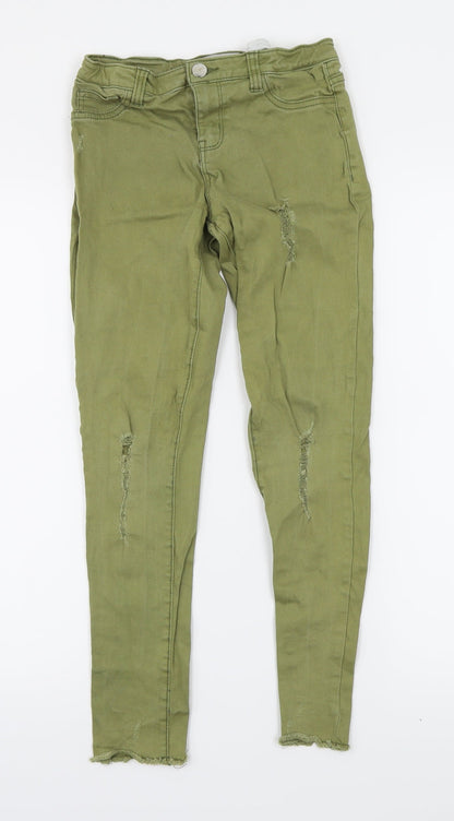 Bullhead Denim Co. Girls Green  Denim Skinny Jeans Size 10-11 Years - Distressed