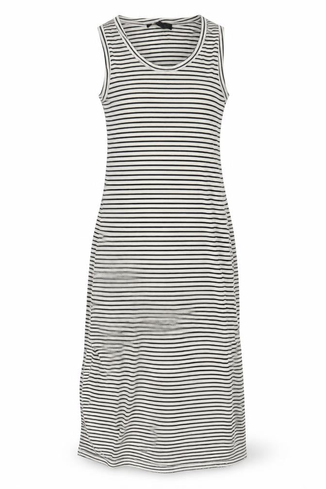 Front view of Atmosphere women’s white striped tank dress, size UK 4