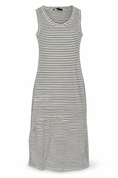 Front view of Atmosphere women’s white striped tank dress, size UK 4