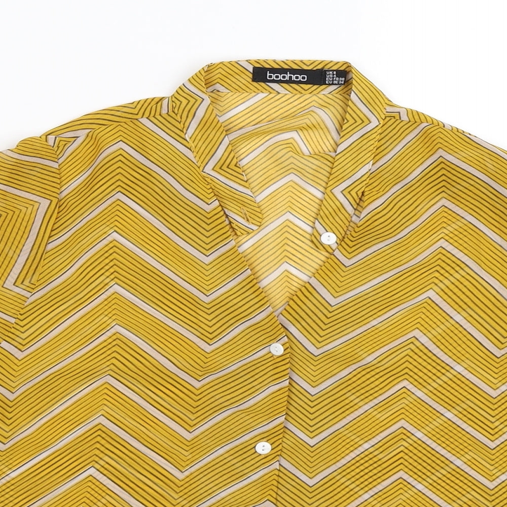 Womens UK Size 8 Boohoo Yellow Basic Button-Up