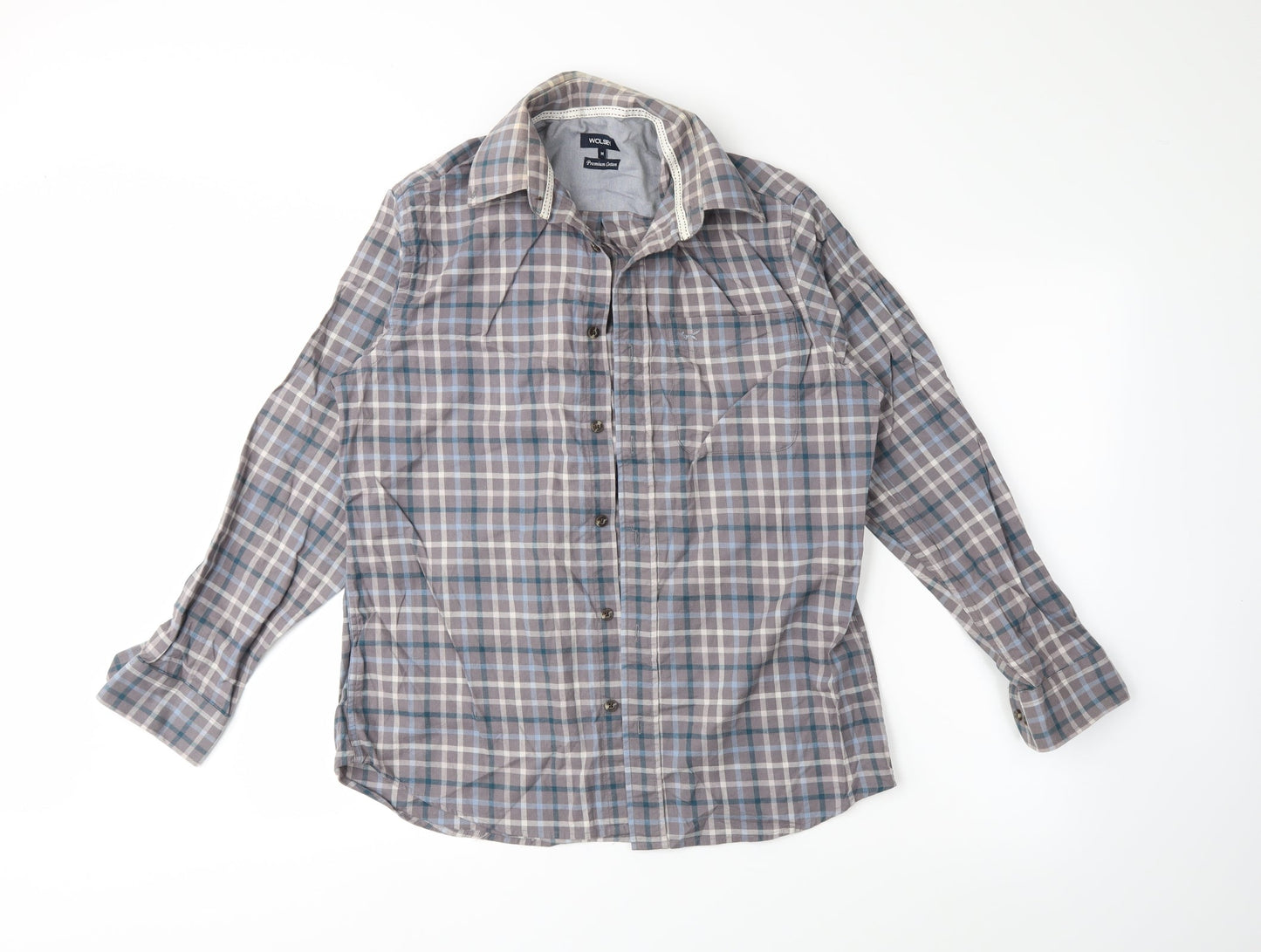 Wolsey Mens Grey Plaid   Button-Up Size M