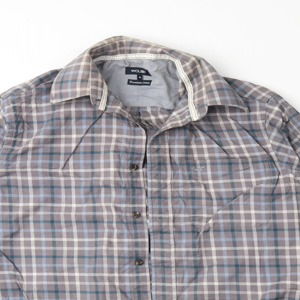 Wolsey Mens Grey Plaid   Button-Up Size M