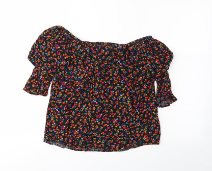 Womens UK Size 10 Papaya Black Basic Blouse