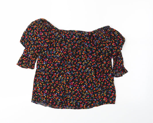 Womens UK Size 10 Papaya Black Basic Blouse