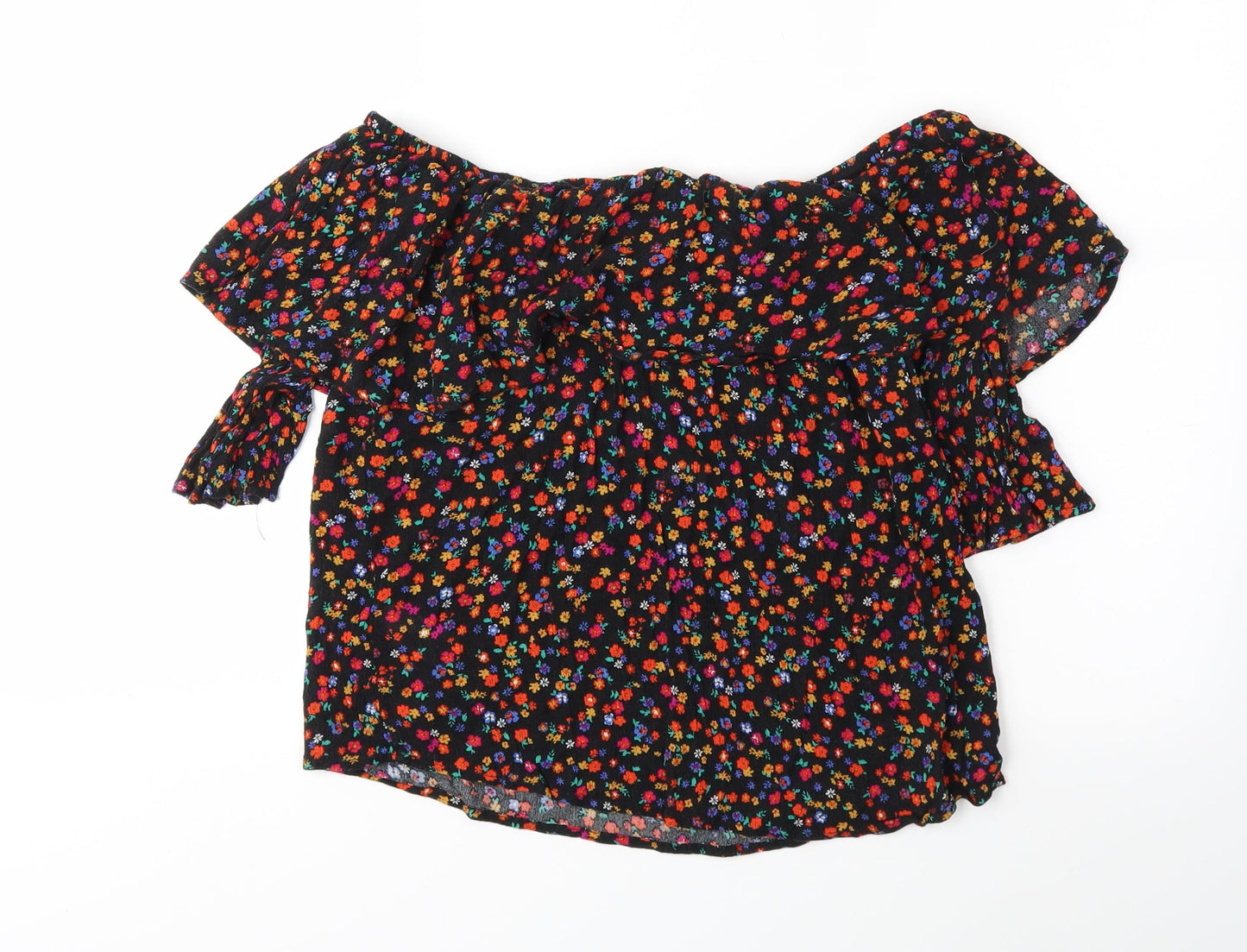 Womens UK Size 10 Papaya Black Basic Blouse