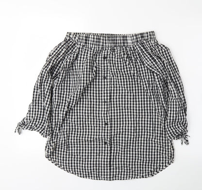 Cameo Womens Black Plaid  Basic Blouse Size 10