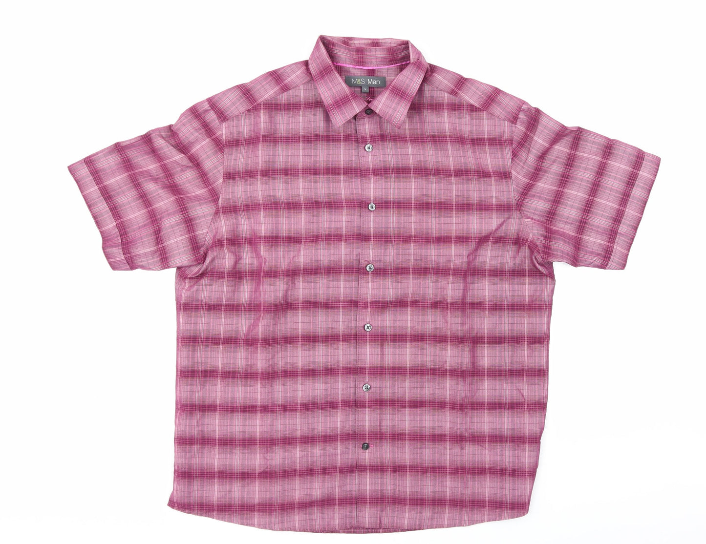 Mens UK Size L M&S Purple  Button-Up Short Sleeve Casual Shirt
