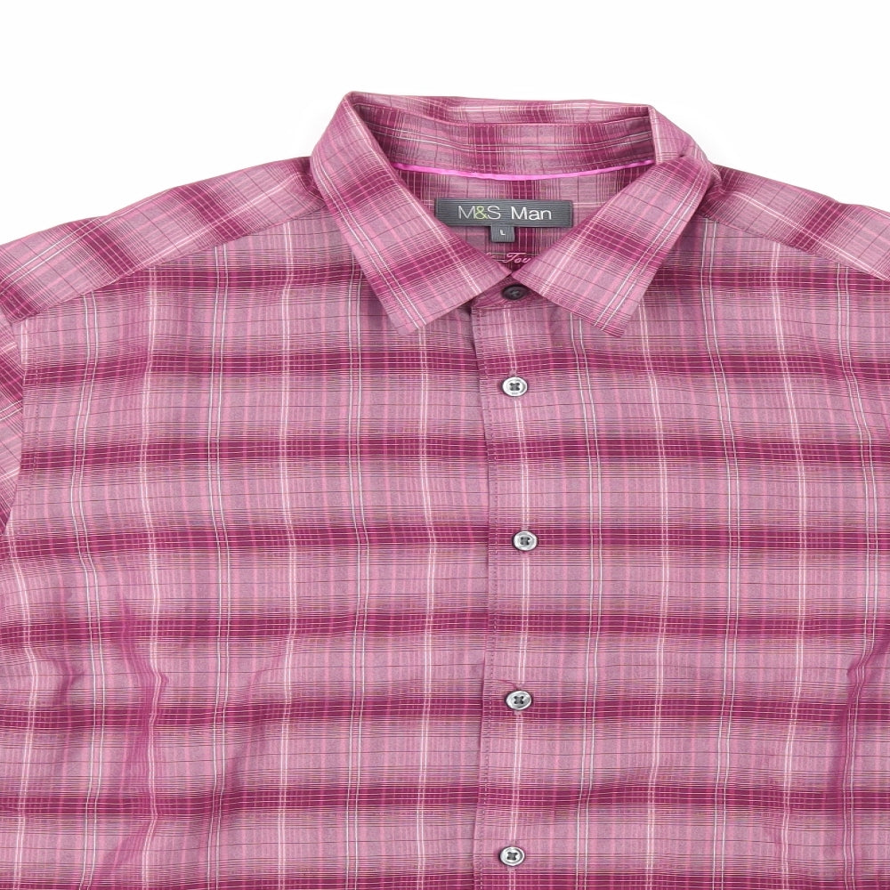 Mens UK Size L M&S Purple  Button-Up Short Sleeve Casual Shirt