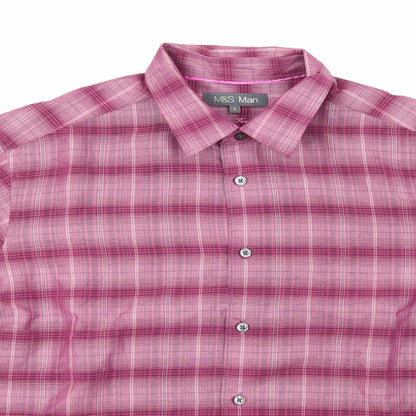 Mens UK Size L M&S Purple  Button-Up Short Sleeve Casual Shirt