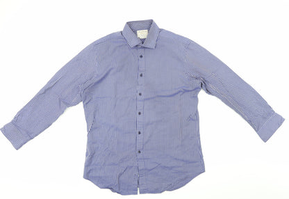 Mens UK Size 16.5 JOHN FRANCOME Blue  Button-Up Long Sleeve Casual Shirt