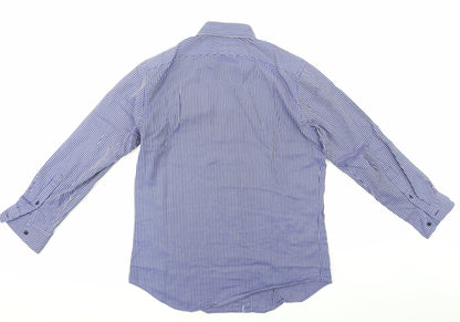 Mens UK Size 16.5 JOHN FRANCOME Blue  Button-Up Long Sleeve Casual Shirt