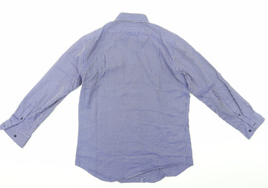 Mens UK Size 16.5 JOHN FRANCOME Blue  Button-Up Long Sleeve Casual Shirt
