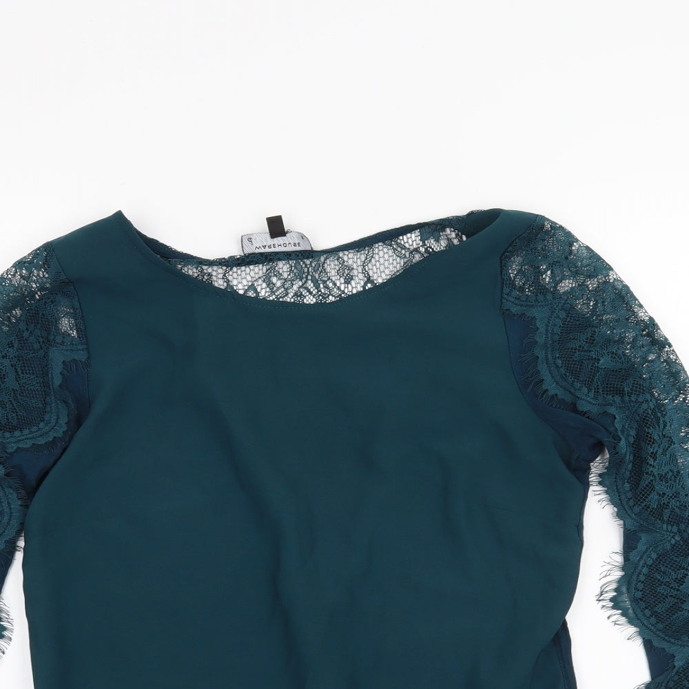 Womens UK Size 8 Warehouse Green Basic Blouse