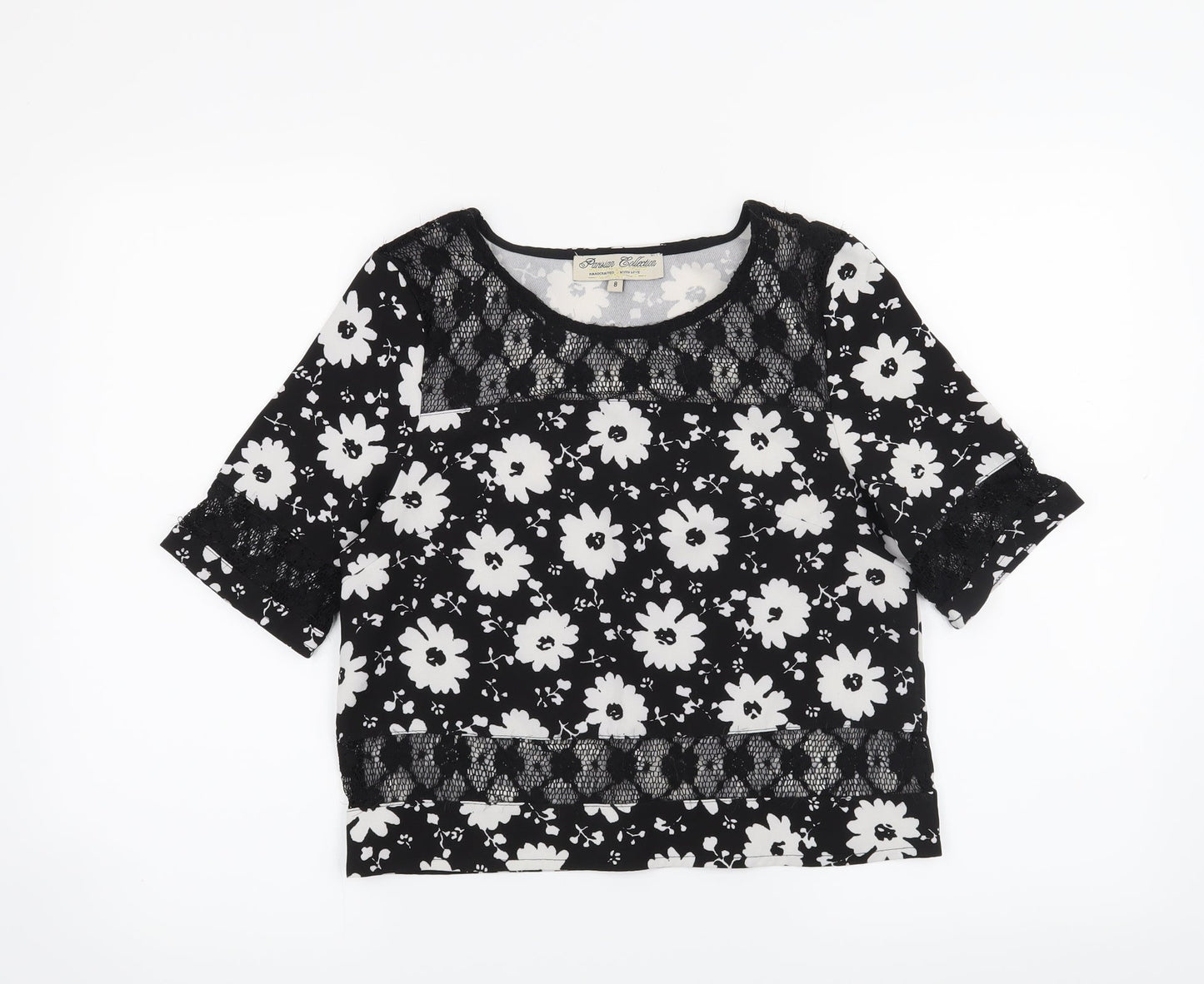 Parisian Collection Womens Black Floral  Basic Blouse Size 8