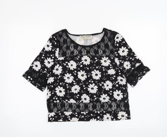 Parisian Collection Womens Black Floral  Basic Blouse Size 8