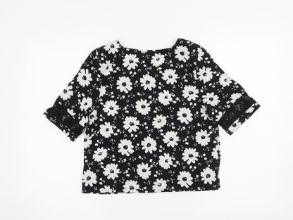 Parisian Collection Womens Black Floral  Basic Blouse Size 8