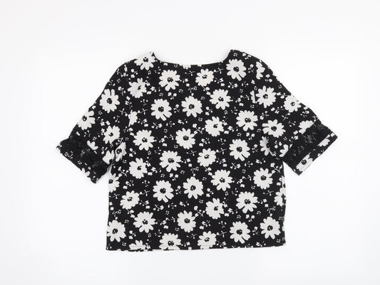 Parisian Collection Womens Black Floral  Basic Blouse Size 8