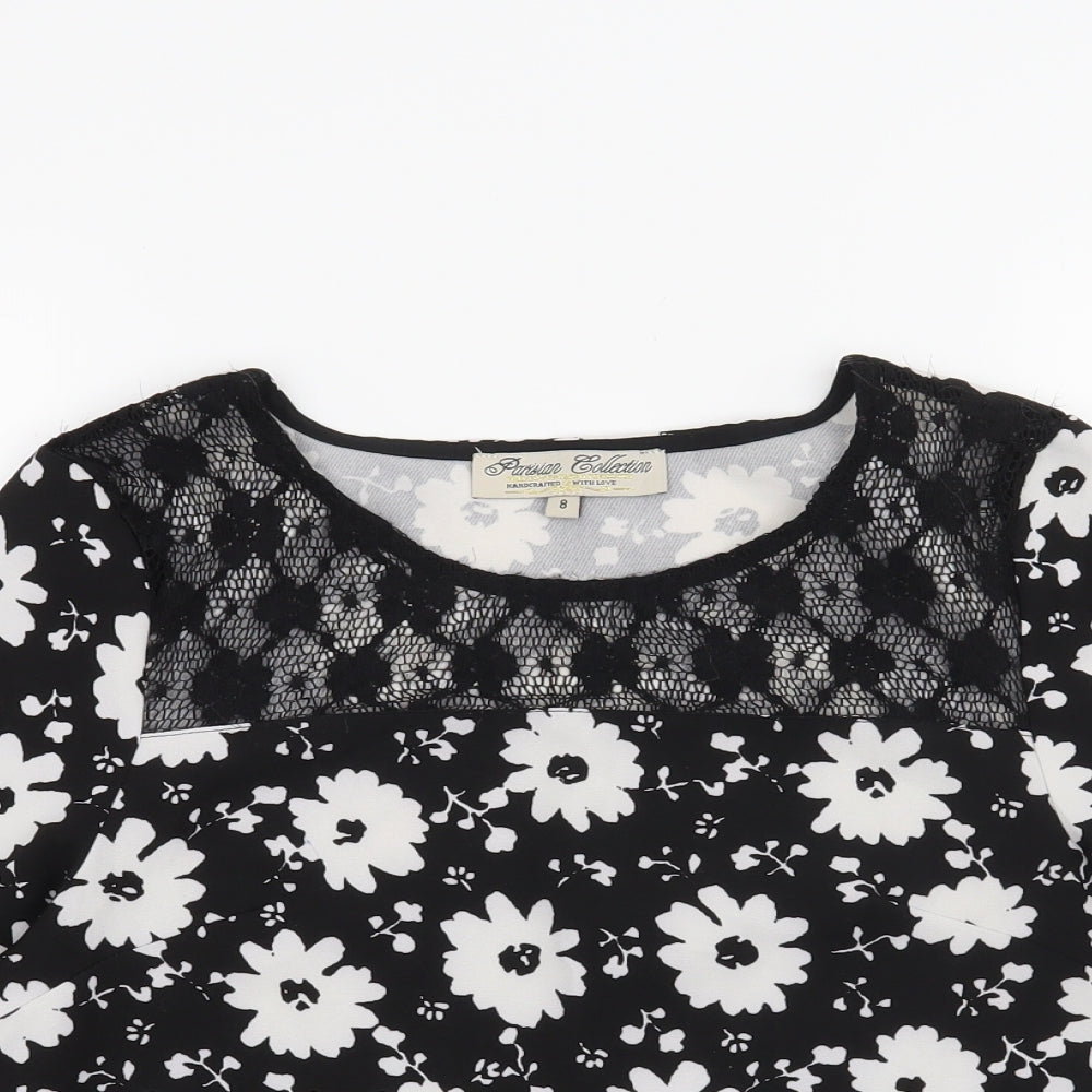 Parisian Collection Womens Black Floral  Basic Blouse Size 8