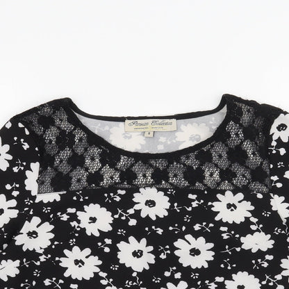 Parisian Collection Womens Black Floral  Basic Blouse Size 8