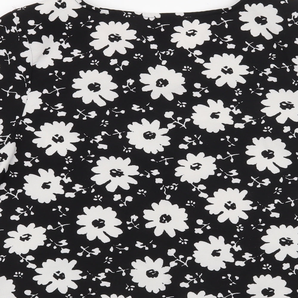 Parisian Collection Womens Black Floral  Basic Blouse Size 8