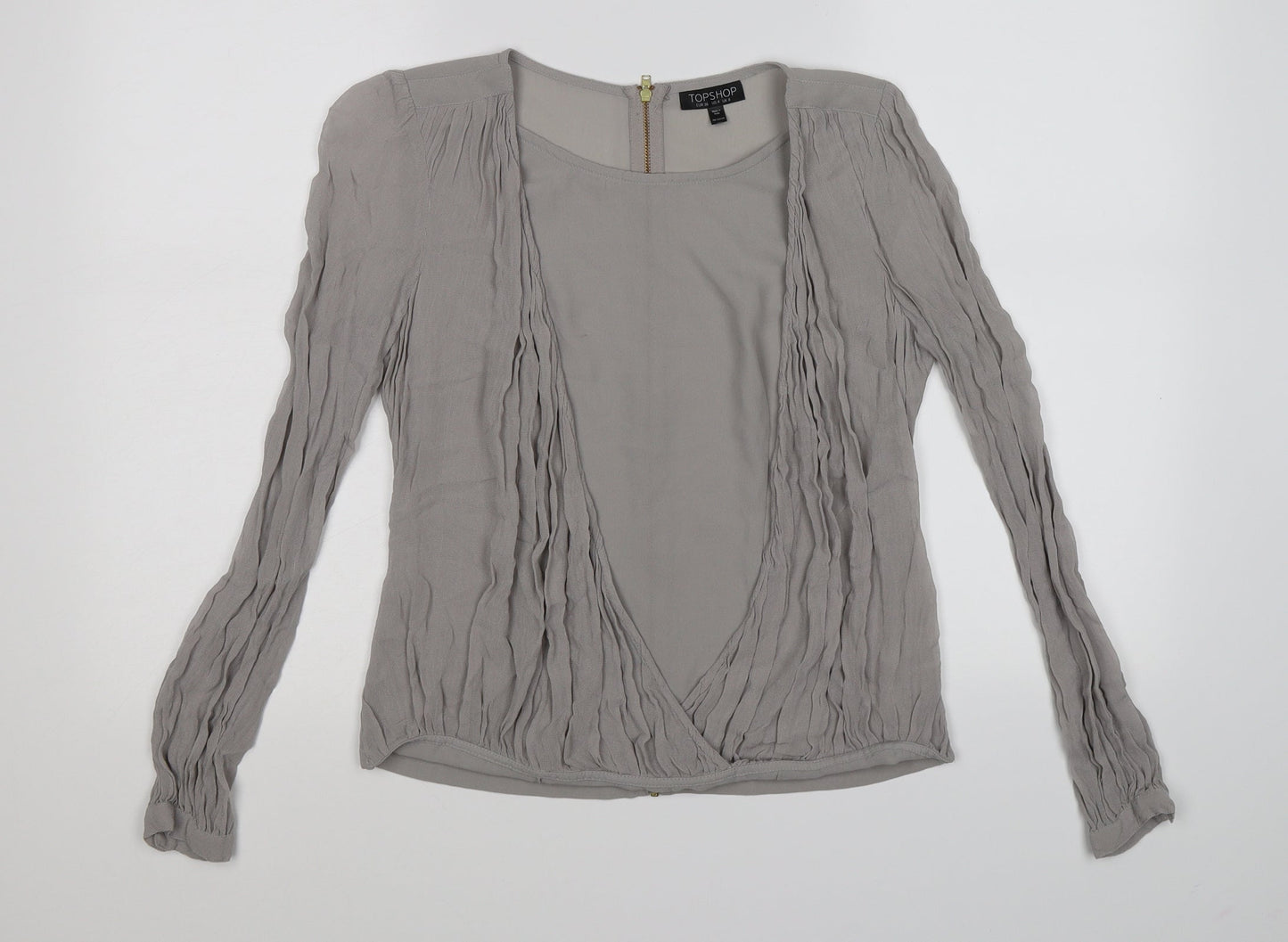 Womens UK Size 8 Topshop Grey Wrap Blouse
