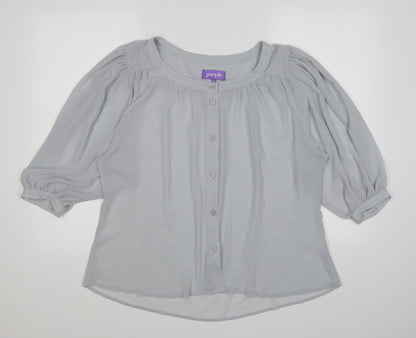 Purple Womens Grey  Chiffon Basic Blouse Size M