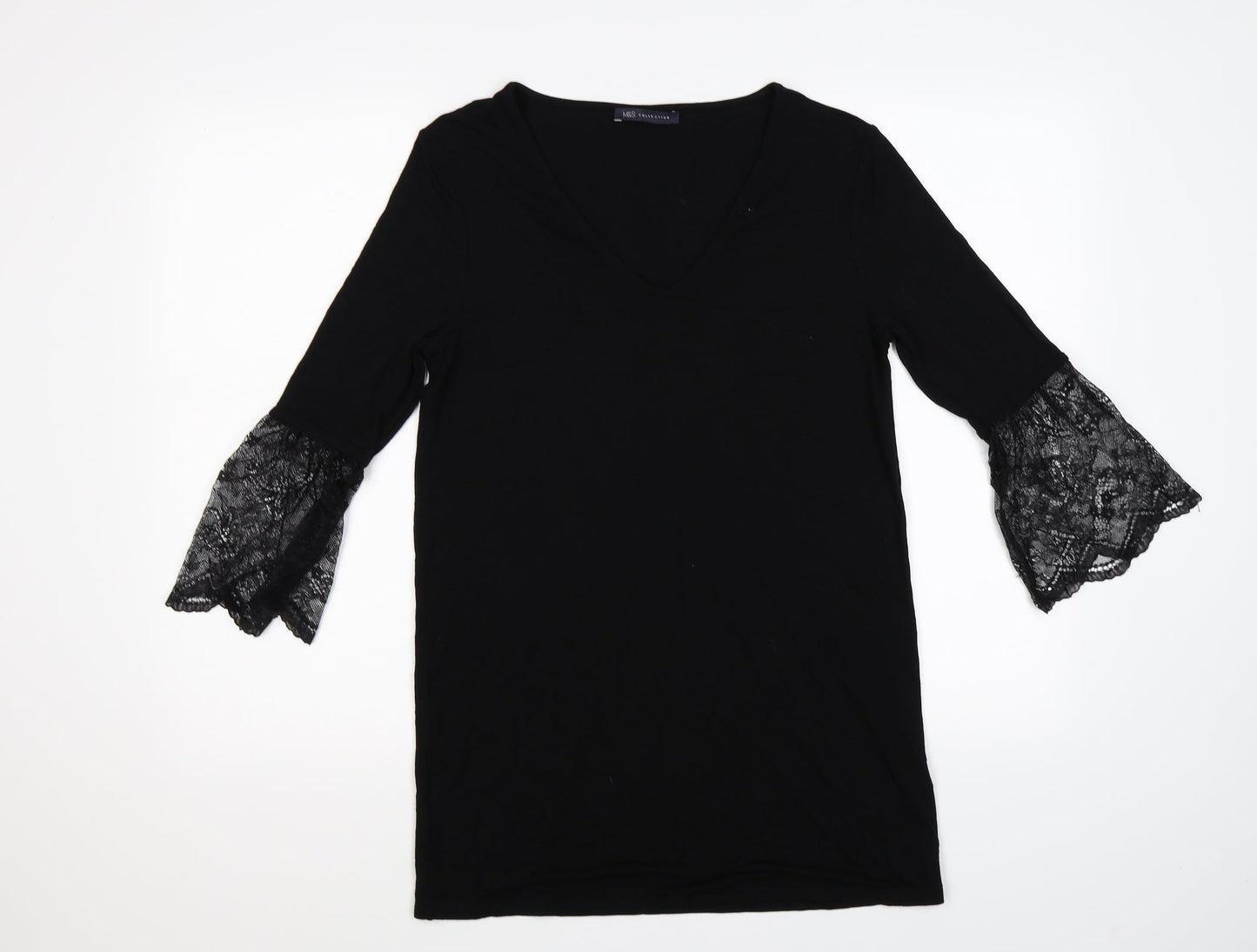 Marks and Spencer Womens Black   Shirt Dress  Size 8  - lace sleeves