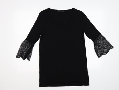 Marks and Spencer Womens Black   Shirt Dress  Size 8  - lace sleeves