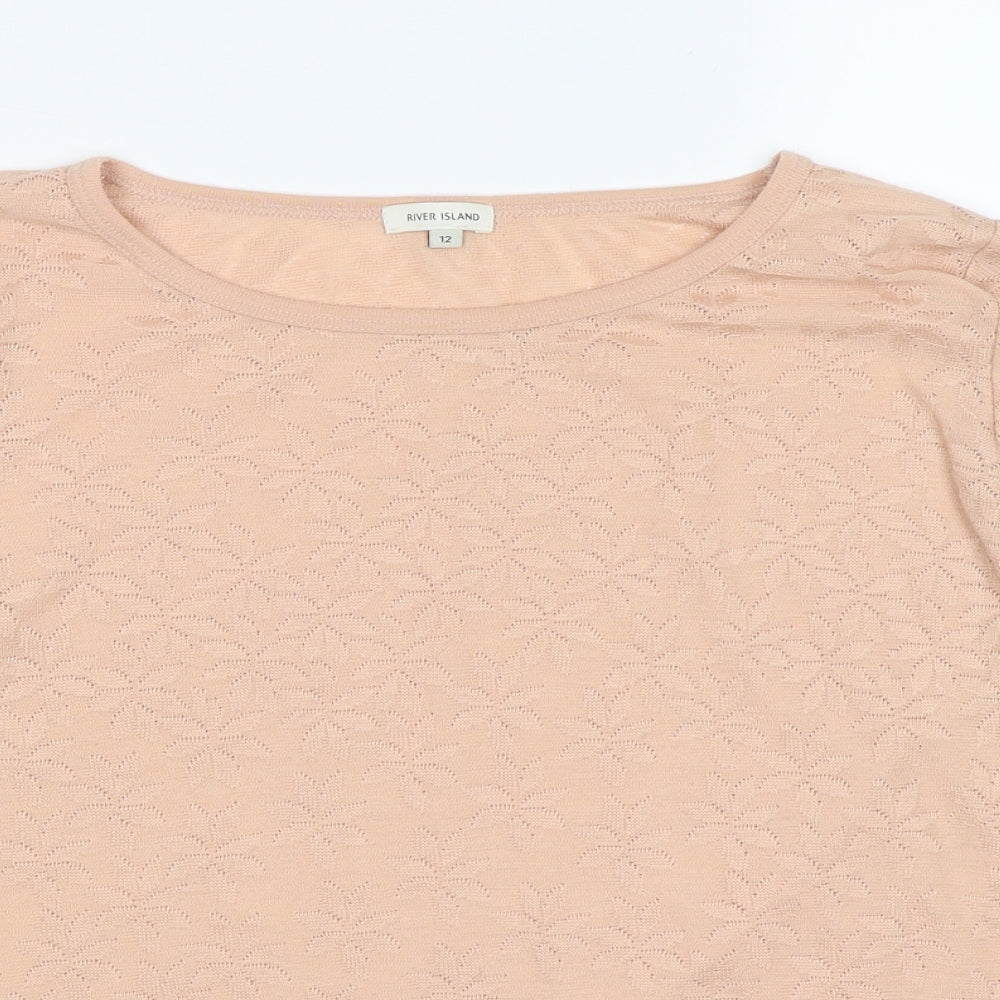 River Island Womens Pink Floral Knit Pullover Jumper Size 12