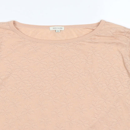 River Island Womens Pink Floral Knit Pullover Jumper Size 12