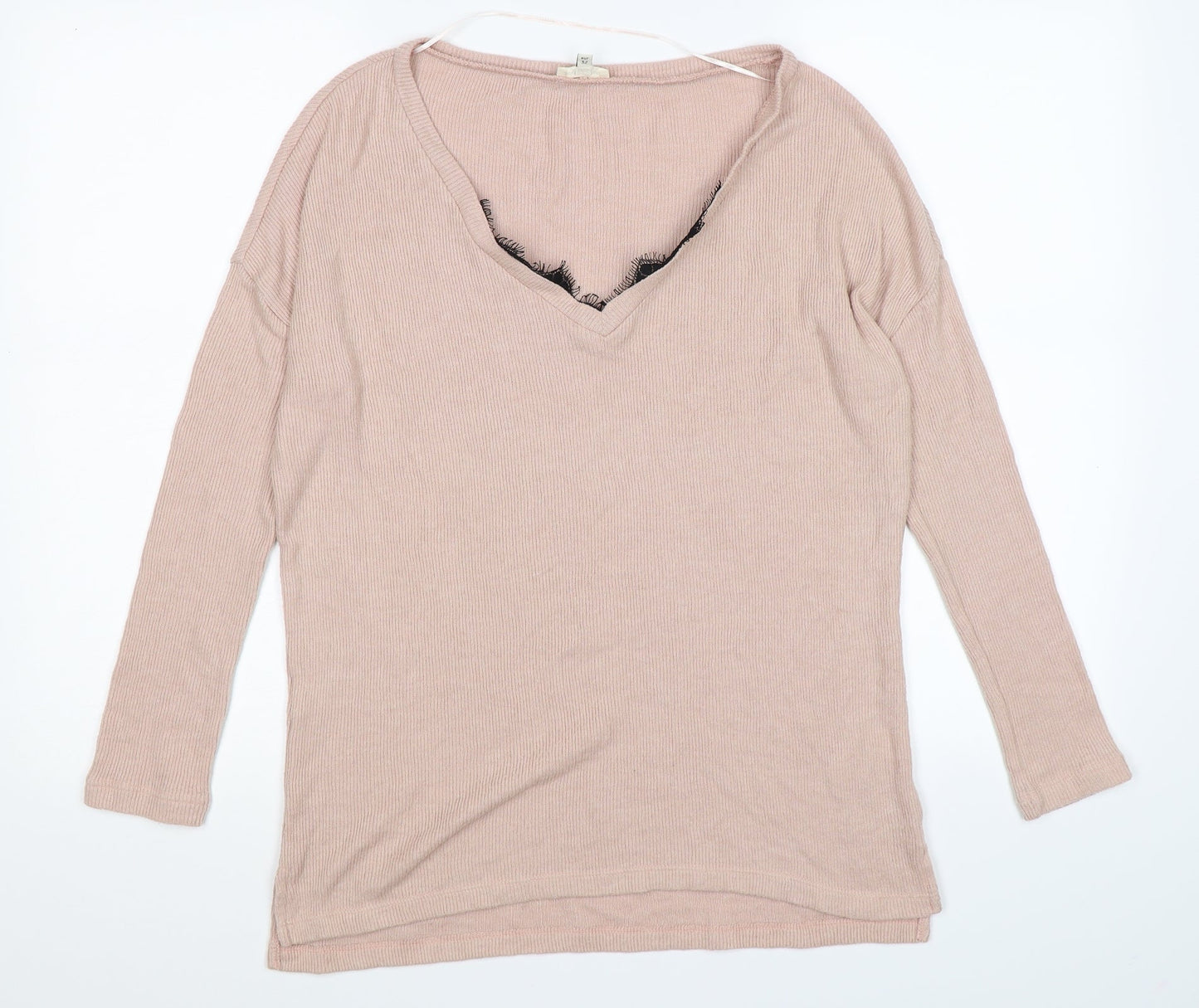 River Island Womens Pink Striped Knit Pullover Jumper Size 6  - lace neckline