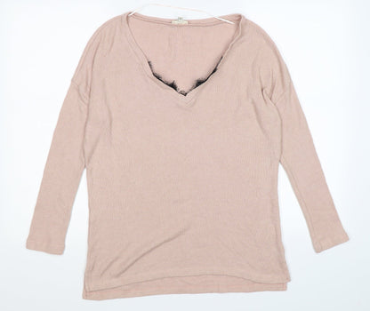 River Island Womens Pink Striped Knit Pullover Jumper Size 6  - lace neckline