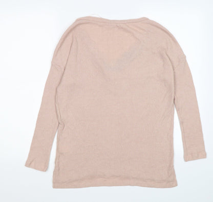 River Island Womens Pink Striped Knit Pullover Jumper Size 6  - lace neckline